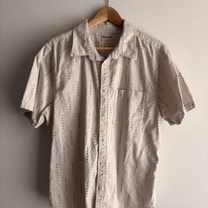 Madewell Light Beige Short Sleeve Button-Down Shirt with Dot Pattern